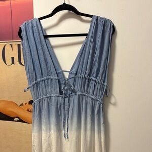 Raviya Elegant Cotton Blue & White Lightweight Maxi Dress XL